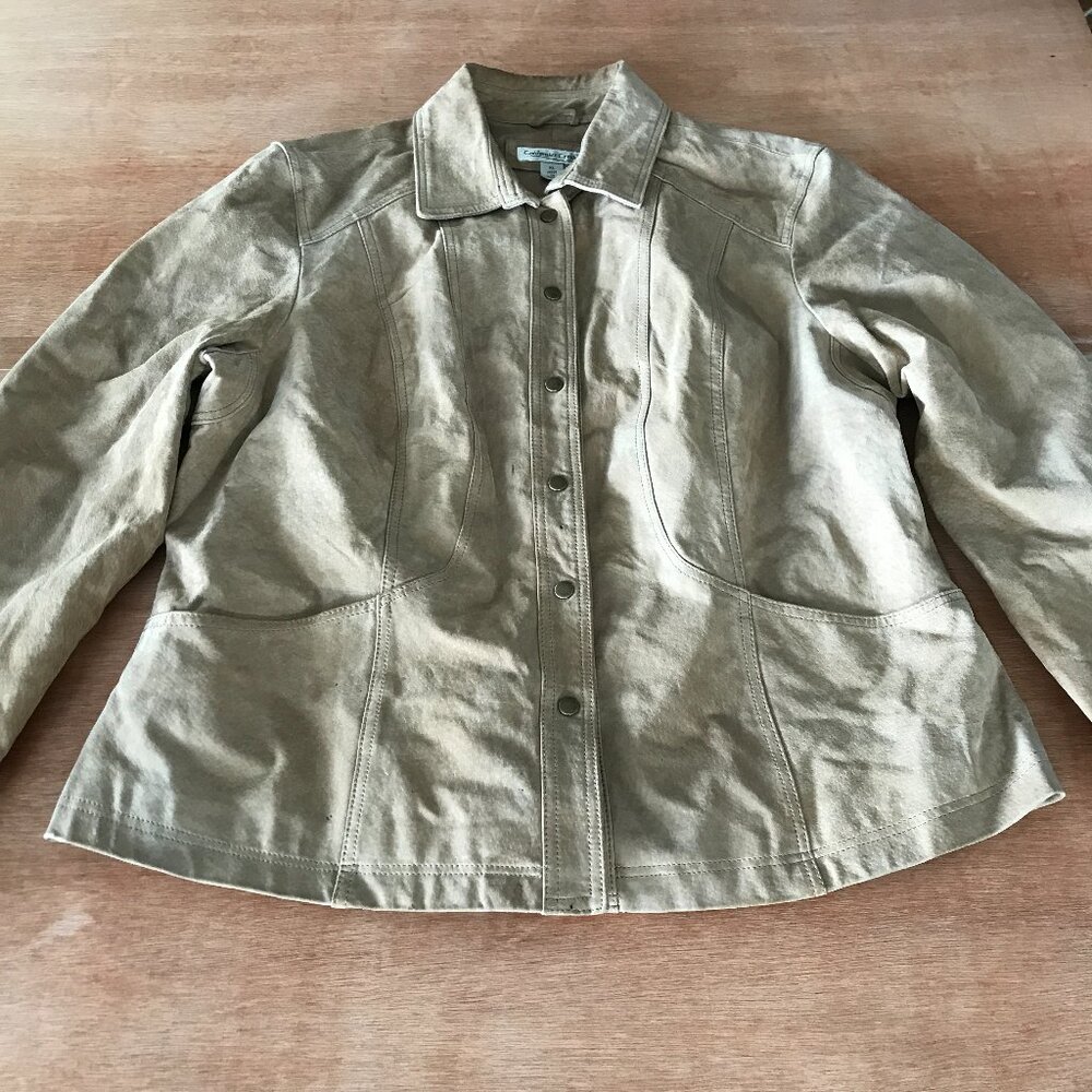 COLDWATER CREEK Women’s Classic Leather Button-Front Jacket in Light Khaki